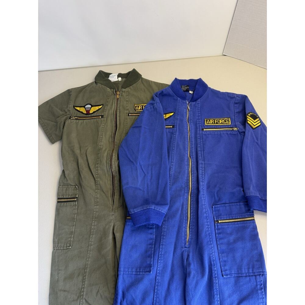 Vintage Pierre Bonée Kids Air Force Flight Suits, Green and Blue Lot of 2